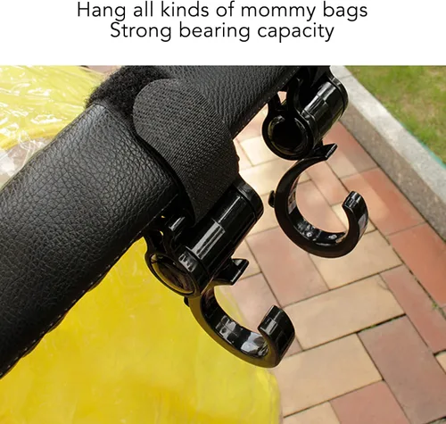 Vista 3 de 4 ganchos para cochecito de bebé, ganchos multifuncionales para colgar bolsas de compras, mochila, clips de gancho universales giratorios de 360°