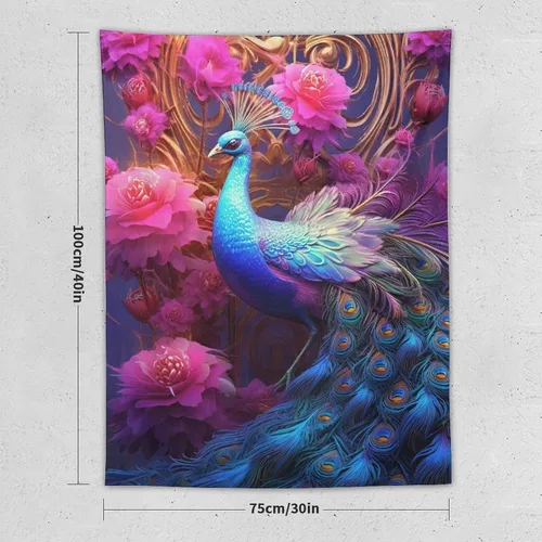 Vista 2 de JHION Tapiz de pavo real, hermoso tapiz de pájaro para colgar en la pared, tapices estéticos psicodélicos, arte de pared, decoración del hogar