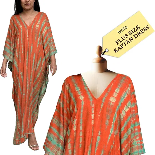 Vista 18 de Vestidos caftán hechos a mano en talla grande para mujer, vestido de gran tamaño teñido anudado, salida de baño para vacaciones y salidas nocturnas