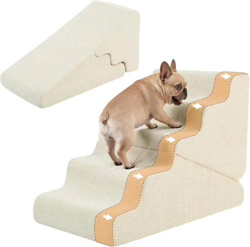 Vista 11 de Rampa para perros para cama, escaleras extra anchas de 20 Beige
