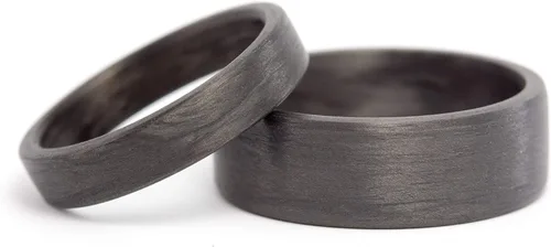 Vista 2 de Set of two black carbon fiber wedding and engagement bands. Unique jewelry rings. Engagement Rings (00101_4N7N)