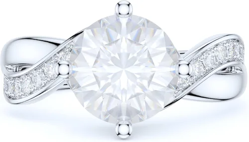 Vista 2 de Anillo de compromiso de plata esterlina con diamantes de corte redondo o moissanita de imitación de 2 quilates