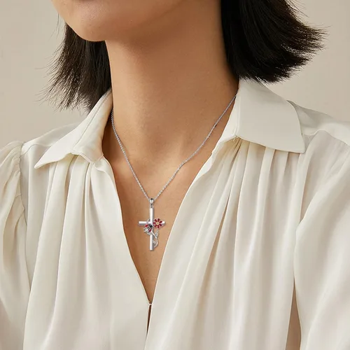 Vista 2 de CRMAD Collar de colibrímariquitalibélula para mujer, collar de cruz de plata de ley, regalos para niñas