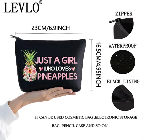 Vista 2 de LEVLO Bolsa de cosméticos divertida de piña, regalo para amantes de la fruta, piñas, cremallera, bolsa de piñas, regalo para amantes de las piñas
