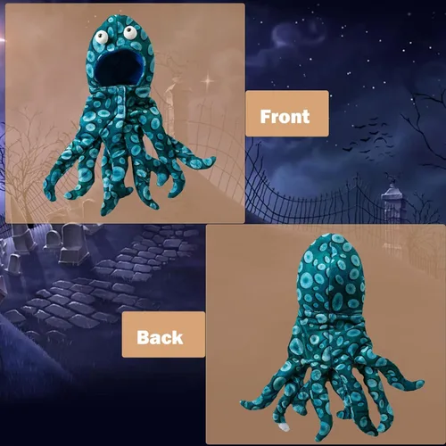 Vista 4 de SEIS Disfraz de pulpo para perro, ropa divertida de Halloween para mascotas Gorra con capucha para perros cosplay, gorro ajustable con gancho y lazo