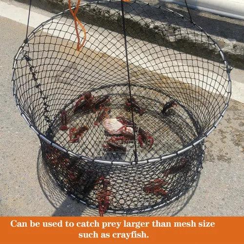Vista 6 de Drasry Crab Ring Trap Two Ring Crab Kit with Harness and Bait Clip Fishing Crabbing Net for Board Kayak Dock and Pier Net