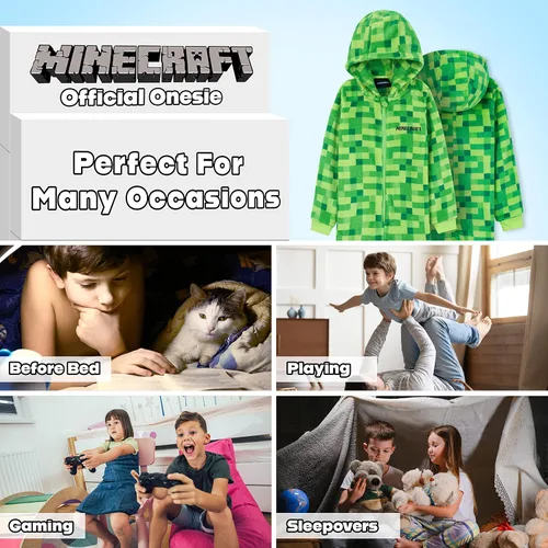 Vista 4 de Minecraft Pyjama For Boys, Kids Pyjamas All in One, Super Soft Hooded Pyjamas, Gifts For Gamers Boys Girls