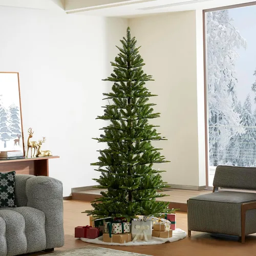Vista 21 de Glitzhome - Árbol de Navidad artificial delgado preiluminado de 2.4 m, con ramas de pino Aspen Frostfall, soporte plegable de metal, 500 luces Aspen