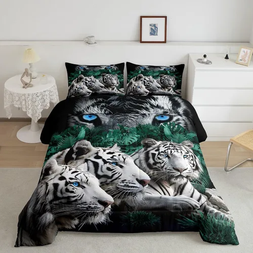 Vista 24 de Feelyou Juego de edredón de animales de zoológico, tamaño individual, juego de ropa de cama de animales de dibujos animados para niños, niñas