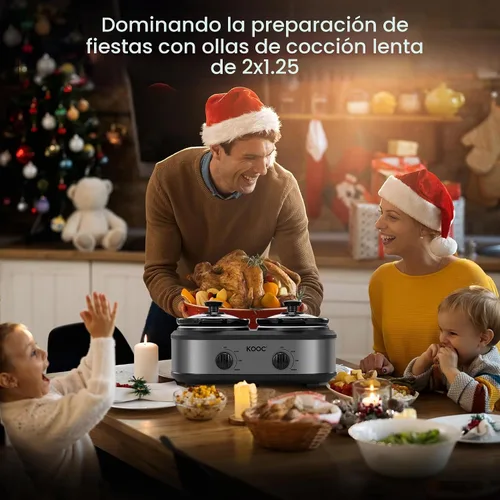 Vista 7 de KOOC Olla de cocción lenta doble pequeña, servidor de buffet y calentador, 2 ollas mini con 3 temperaturas ajustables individuales, ollas cerámicas