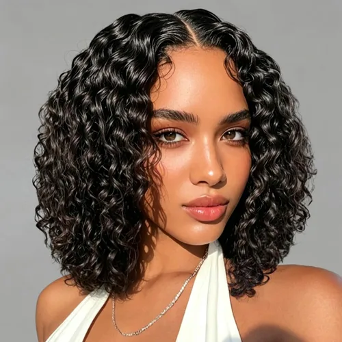 Vista 7 de Curly Bob Wig Human Hair 13x4 Hd Lace Front Wigs Human Hair Pre Plucked 10" Lace Frontal Bob Wig, 180 Dentisty, Kinky Curly, Natural Hairline with