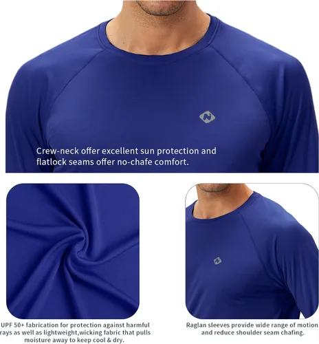 Vista 4 de NAVISKIN - Camisas de protección contra erupciones para hombre, camisetas de natación FPU 50+ con protección solar ultravioleta, de manga larga