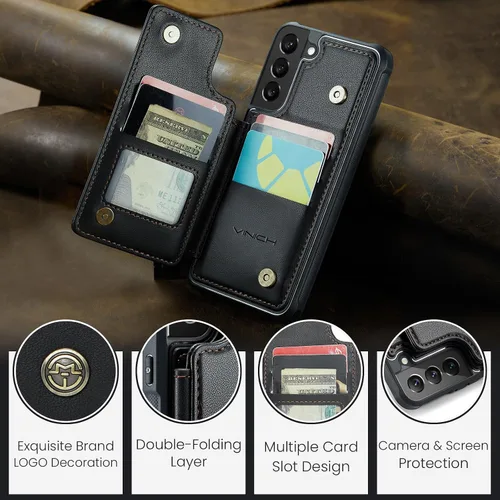 Vista 9 de Vinich Funda tipo cartera para Samsung Galaxy S22 Plus con tarjetero y ranuras de crédito con bloqueo RFID, función atril, a prueba de golpes