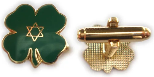 Vista 2 de Lucky trébol de cuatro hojas Irish Isreal judío estrella de David de gemelos y pasador de corbata Bar Set