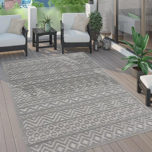 Vista 29 de Paco Home Alfombra para interiores y exteriores con patrón geométrico enrejado en antracita, tamaño: 2' x 3'3