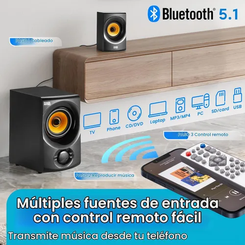 Vista 4 de Acoustic Audio AA5170 Sistema de bocinas Bluetooth 5.1 para cine en casa 700W con subwoofer de graves activos