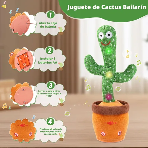 Vista 5 de MIAODAM - Cactus bailarín con volumen ajustable, juguete de cactus que habla, emite luces brillantes y coloridas, repite lo que dices, canta 120