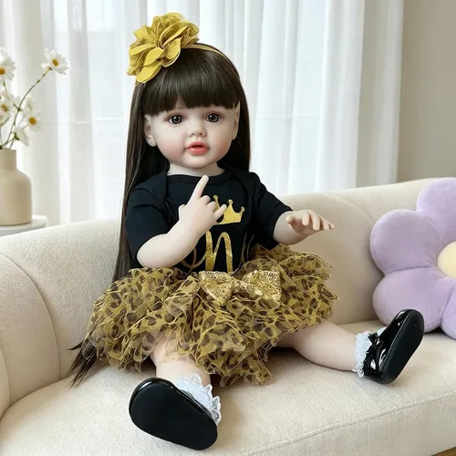 Vista 2 de iCradle - Muñeca realista de 22 pulgadas, muñeca de princesa recién nacida de vinilo de cuerpo completo con pelo largo, posable, para niños a partir