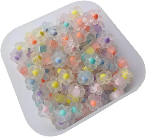 Vista 2 de AMOBESTER 200Psc Cuentas de flores acrílicas de 0.472 in de colores esmerilados para pulseras, collares, joyería, manualidades, 200