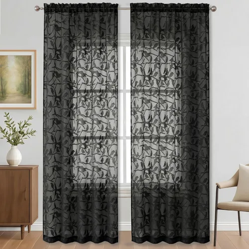Vista 19 de OVZME Anji Clip Voile Sheer Tiers RD 2X30X36 Negro
