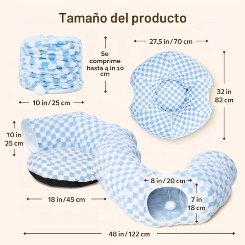 Vista 8 de Meowfia Túnel interior para gatos con cama de rosquilla, gran espacio de juego flexible para múltiples mascotas, forma de círculo o serpiente, salón
