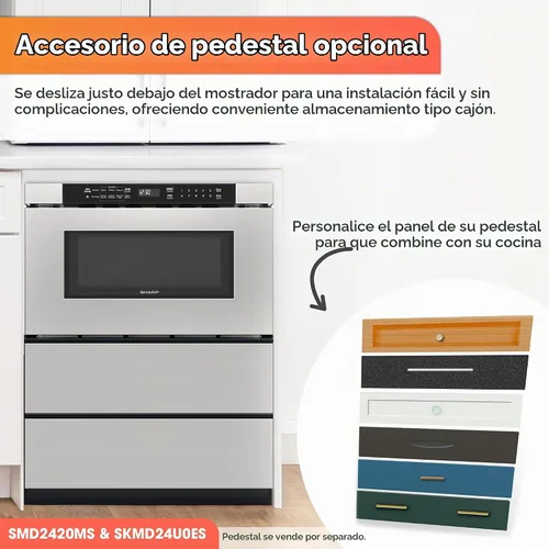 Vista 6 de Sharp SMD2420MS - Horno de microondas integrado con cajón de 24 pulgadas, 1.2 pies cúbicos, acero inoxidable, panel de control táctil, tecnología
