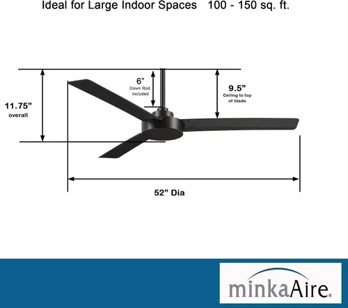 Vista 4 de Minka-Aire F524-CL Roto Ventilador de techo de 52 pulgadas 3 aspas con control remoto adicional en acabado carbón..