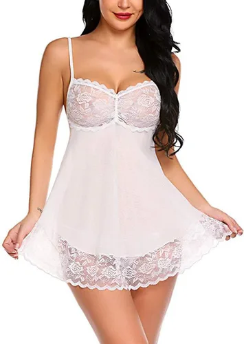 Vista 5 de Vestido de lencería de encaje floral para mujer, para sexo, juego travieso, sexy, traslúcido, camisones exóticos, camisón de novia