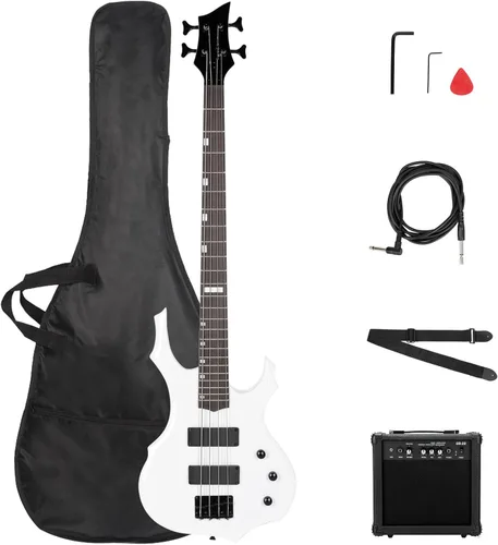 Vista 14 de Ktaxon - Kit de bajo eléctrico, tamaño completo, diseño de llama, color negro Full Equipment with 20 Watt Amplifier, Portable Bass Bag, Superior