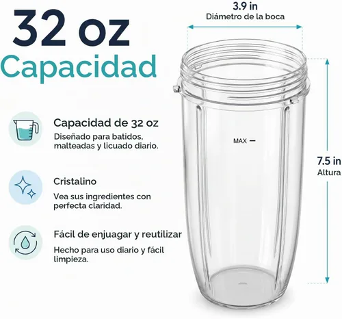 Vista 6 de Piezas de repuesto de 32 oz (2 unidades) Vasos de repuesto para licuadora compatibles con NutriBullet 600w y 900w Blender