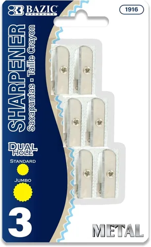 Vista 8 de BAZIC Products Sacapuntas de metal plateado de doble cuchilla, lápices de tamaño estándar y jumbo, sacapuntas de doble hoja (paquete de 3), 24 Metal