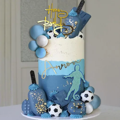 Vista 4 de 28 piezas de decoración de pastel de fútbol para niños, decoración de cupcakes deportivos con bolas azules y blancas y mini pelotas de fútbol