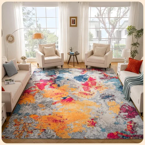 Vista 218 de Istana Alfombra larga antideslizante de 2.5 x 8 para el hogar, para pasillo y cocina, lavable, sedosa y suave al tacto, elegante, color azul y marfil