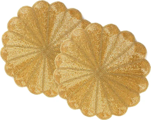 Vista 22 de 4 Piezas Manteles Individuales con Cuentas - Manteles de Mesa Redondos de Cuentas de Vidrio de 13 Pulgadas con Respaldo de Algodón - Elegantes