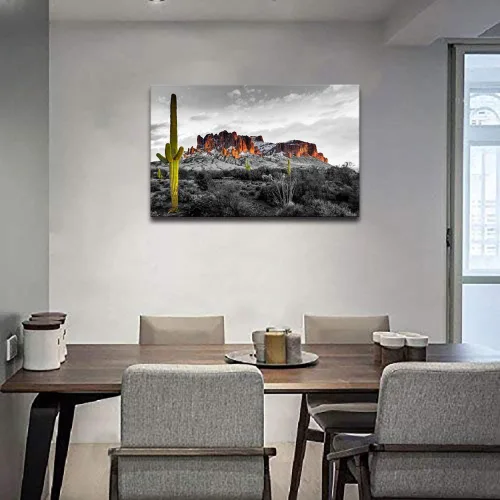 Vista 2 de Biuteawal Superstición Montañas Puesta de Sol Arte de Pared Arizona Desierto Occidental Cactus Paisaje Pinturas de Paisaje Lienzo Impresión