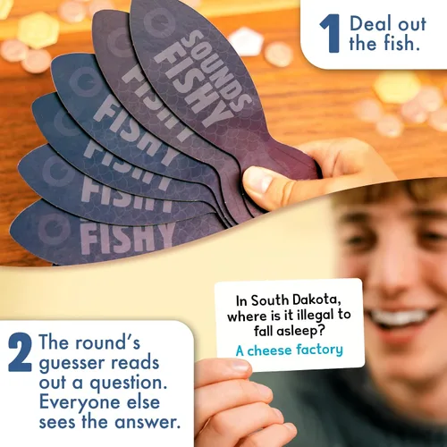 Vista 5 de Big Potato Sounds Fishy Juego de Mesa: El Juego de Bluff Familiar para Niños de 10+ - Los Mejores Nuevos Juegos de Quiz Familiares, Juegos de Trivia