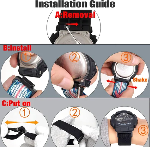 Vista 7 de Abanen Correas de reloj elásticas de nailon para Casio G-SHOCK DW-56008900, correa elástica con conector de acero inoxidable para Casio