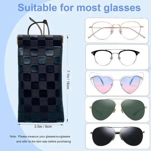 Vista 2 de Estuche para lentes de sol suaves para mujer, 4 piezas, portátil, con parte superior apretable, a cuadros