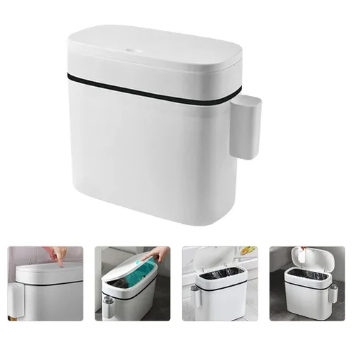 Vista 9 de LIFKOME Tapa de cubo de basura de capacidad de 14 litros, cesta de basura pequeña para baño, cocina, plástico blanco, impermeable, resistente, fácil