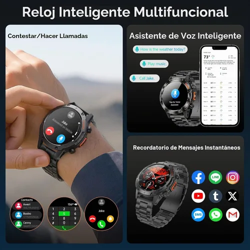 Vista 5 de Relojes inteligentes para hombres, reloj inteligente militar resistente