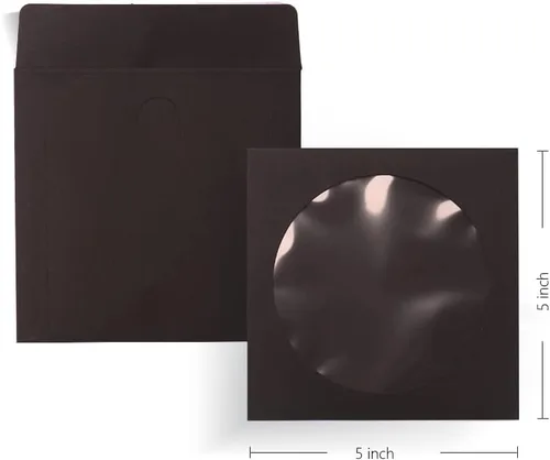 Vista 5 de 100 fundas para CD y DVD, fundas de papel negro para CD y DVD con ventana transparente y solapa, peso pesado de 4.23 oz