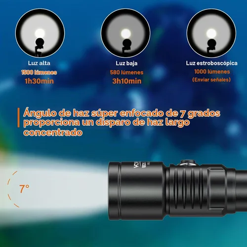 Vista 3 de ORCATORCH D530 - Luz de buceo de 1500 lúmenes con luz blanca fría de 6500 K