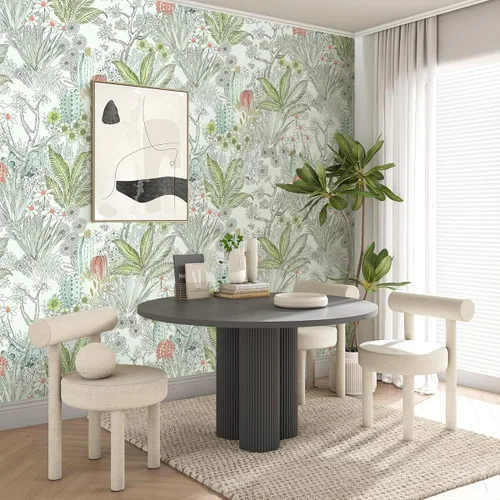 Vista 5 de Wudnaye Papel tapiz bohemio para despegar y pegar, papel tapiz Catus de 17.7 x 118.1 pulgadas, papel tapiz floral vintage para despegar y pegar