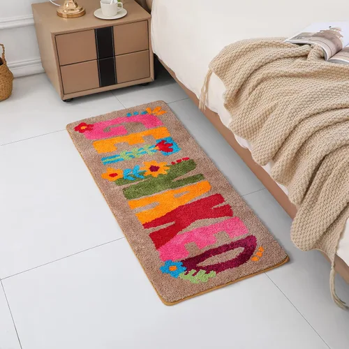 Vista 4 de Alfombra de baño con texto en inglés «Get Naked», de estilo bohemio, de 20 x 47 pulgadas, antideslizante, absorbente, bonita, divertida, gruesa