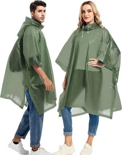 Vista 59 de Paquete de 2 ponchos de lluvia para adultos, reutilizables, impermeables, de supervivencia, emergencia, resistente, con capucha con cordón