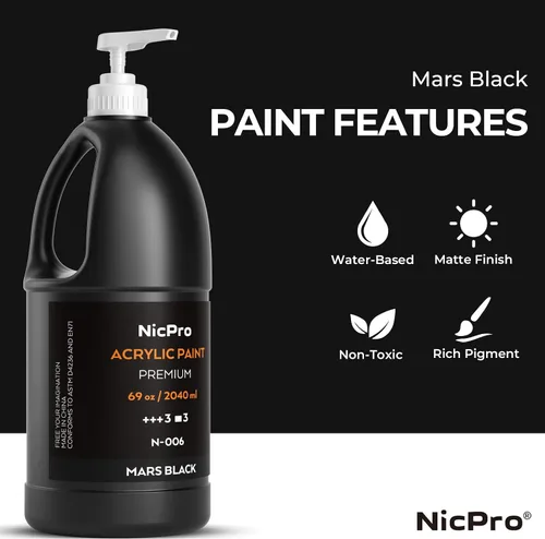 Vista 2 de Nicpro Juego de pintura acrílica grande negra (69 onzas, 69.0 fl oz), suministros de pintura artística no tóxicos para múltiples superficies