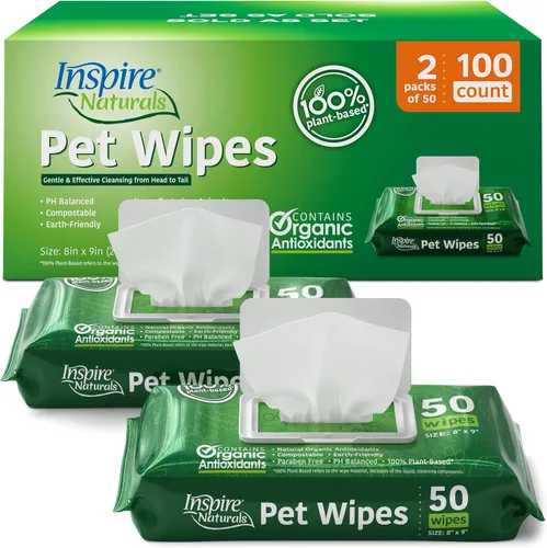 Vista 9 de Inspire Naturals Toallitas para mascotas para perros y gatos 100% naturales a base de plantas con antioxidantes orgánicos, desodorizante de limpieza