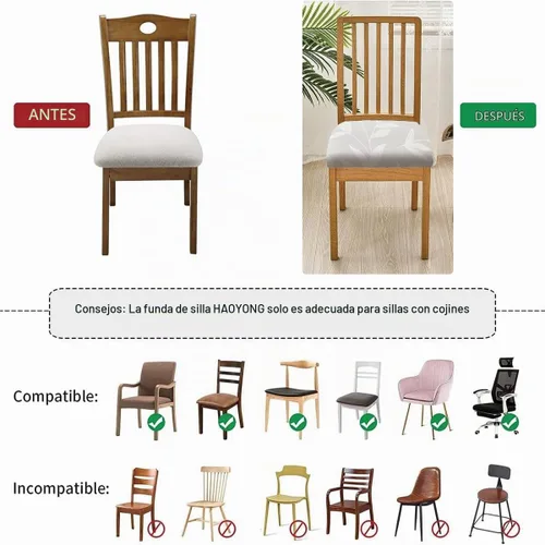 Vista 5 de Juego de 4 fundas de asiento para silla, elásticas, estampadas, para comedor, cuadradas, extraíbles y lavables, fundas de cojín para cocina, oficina