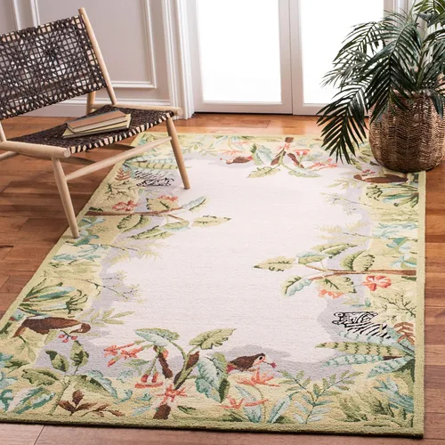 Vista 19 de SAFAVIEH Chelsea Collection - Alfombra decorativa de 1 pies 8 pulgadas x 2 pies 6 pulgadas, beige y verde, lana de campo francesa enganchada a mano