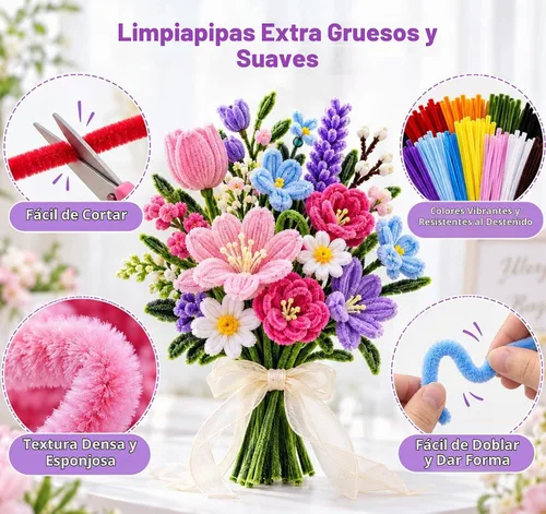 Vista 3 de KARBRING 1000 piezas de limpiapipas, limpiadores de tuberías kit de flores